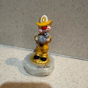 Ron Lee Clown fireman little figurine.  Sculpture on granite base. 14k gold